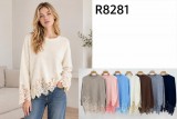 R8281-Ro – Damen-Strickpullover mit Spitzenbesatz