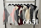 6651-Jm – Damen-V-Ausschnitt-Pullover mit Rautenmuster