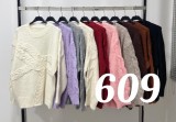 609-Jm – Damen-Strickpullover mit Zopfmuster und Rundhalsausschnitt