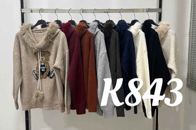 K843-Jm – Damen-Kapuzenpullover mit Teddybärmotiv
