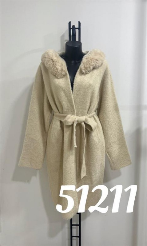 51211-51221-Jm – Damenmantel mit Bindegürtel und flauschigem Kragen