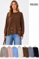 R8280-Ro – Damen-Strickpullover mit Blumenbesatz und Perlendetails