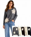 HC2208-Ro – Damen-Strickpullover mit Häkelblumen